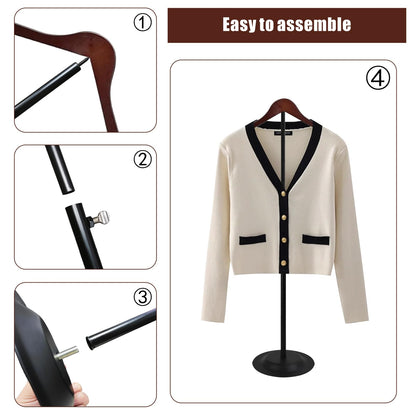 wdbg 4 Pack T Shirt Display stand, Adjustable T shirt Shoulder Stand for Vendor Portable Hanging wooden Clothes Rack for Clothing Dress Jacket Coat Retail 17-31 Inch, Black