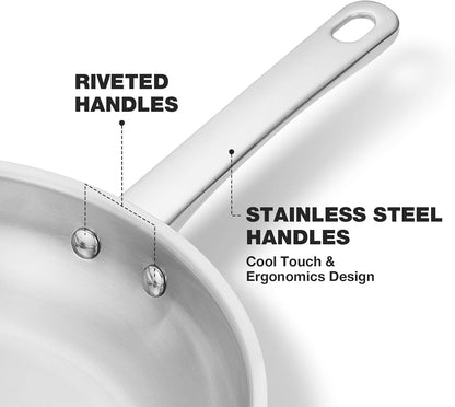 KOCH SYSTEME CS 8 Inch Stainless Steel Frying Pan, PFAS-Free Cooking Pan with Stay-Cool Handle