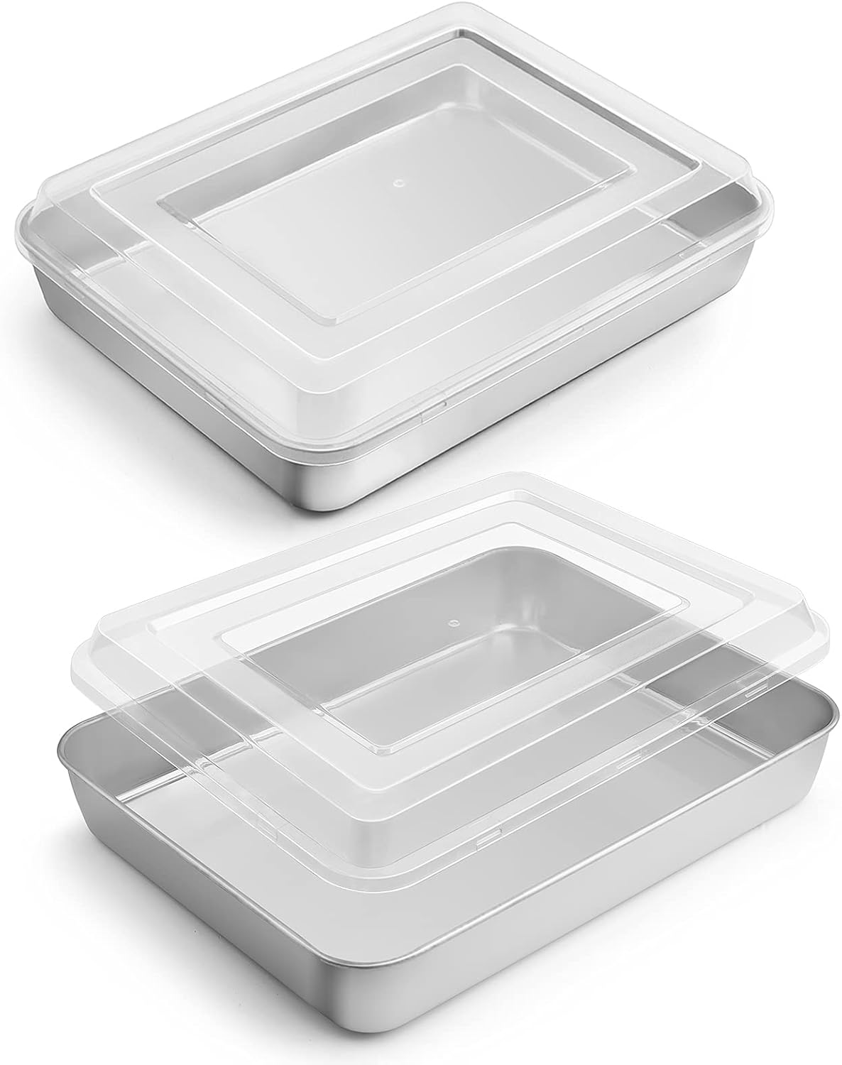 E-far Toaster Oven Baking Pan with Lid, 10.4”x 8”x 2” Stainless Steel Rectangle Sheet Cake Pans