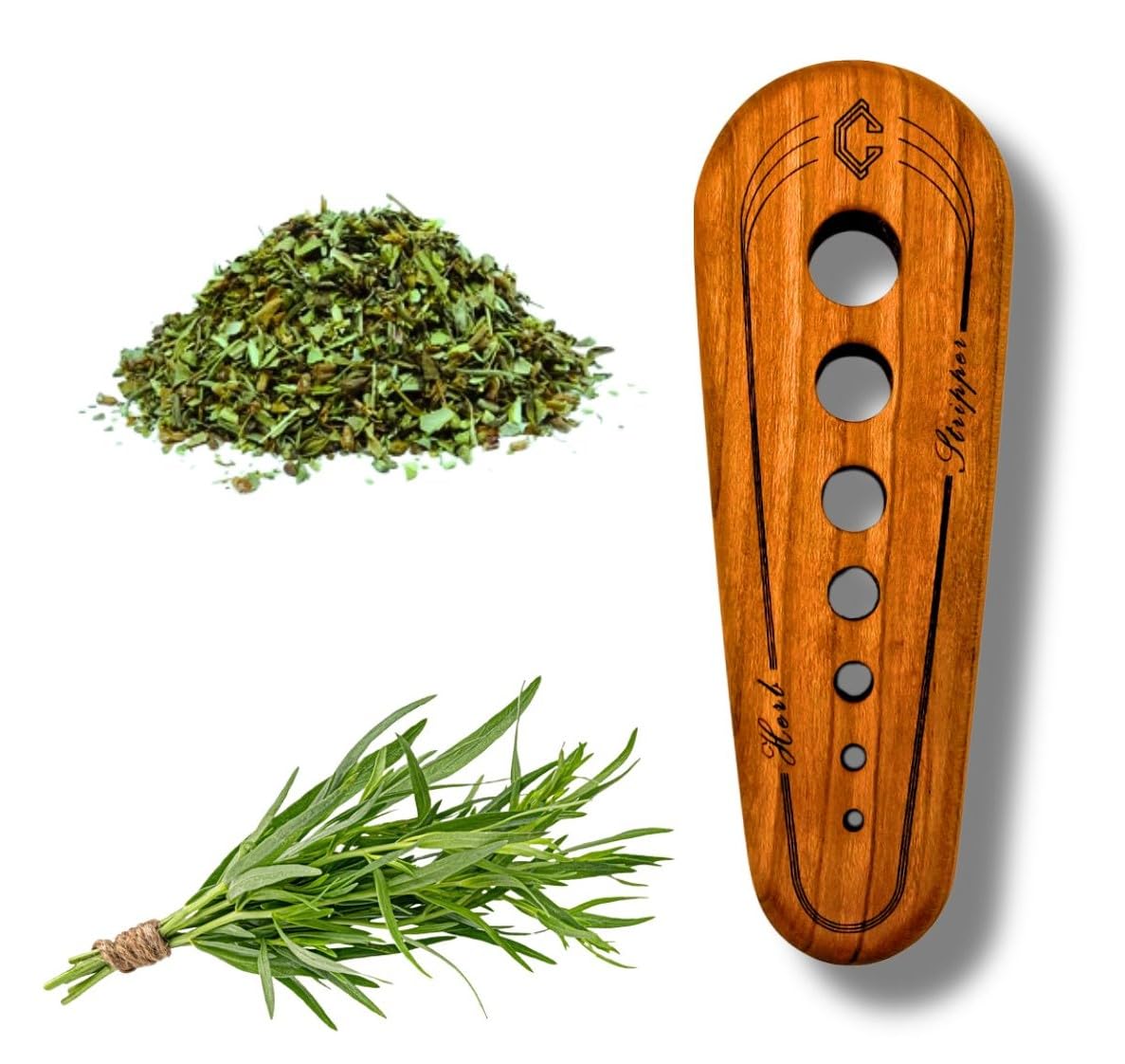 Handmade Cherry Hardwood Herb Stripper – Multi-Size Holes for Rosemary, Thyme, Oregano – Artisanal Kitchen Tool from Central Kentucky Woodshop, Food-Safe Finish