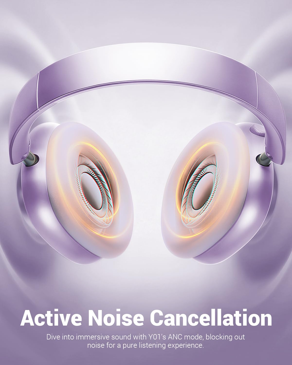 Wentronic Y01 Wireless Noise Canceling Headphones Bluetooth 5.3 Over Ear Headphones with Microphone, Hi-Res Audio, 48H Playtime, Foldable Comfortable Earpads,Compatible with iOS,Android,PC, Purple