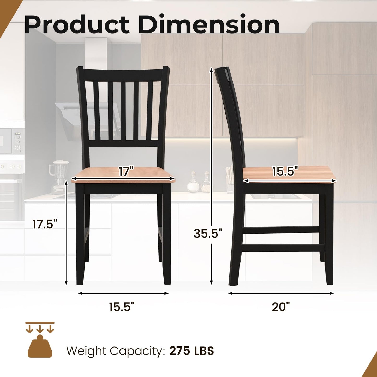 Giantex Wooden Dining Chairs Set of 4, Farmhouse Kitchen Chair with Rubber Wood Legs, Easy to Assemble Armless Dining Side Chairs, Dining Room Chairs, Black
