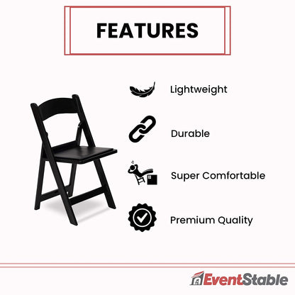 EventStable Titan PRO Resin Folding Chair - Black Indoor/Outdoor Lightweight Foldable Chair - Vinyl Padded Folding Chair for Weddings Parties Events - 50 Pack