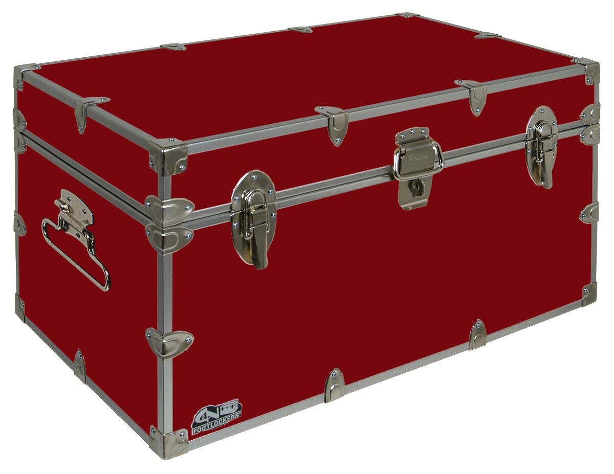 C&N Footlockers - Large Undergrad Storage Trunk - Made in the USA - Only STEEL Footlocker on Amazon - Durable Chest with Lid Stay - 32 x 18 x 16.5 Inches (Red)