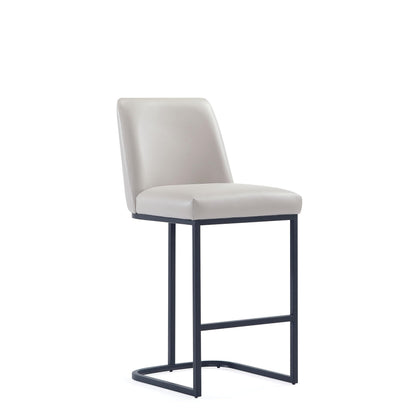 Manhattan Comfort Serena Modern Leatherette Upholstered Counter Stool | Sturdy Metal Frame with Matte Black Finish | High-Density Foam Padding | Elegant Design for Bar and Kitchen, Light Grey