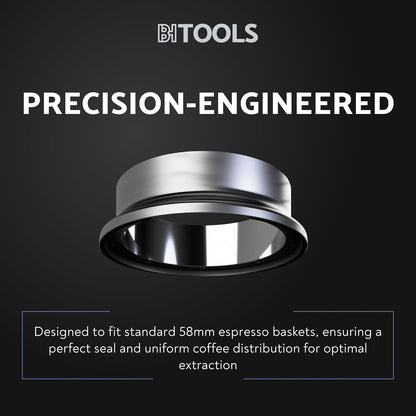 Steel Ring Espresso Funnel, Fits 58mm Standard Baskets, 304 Stainless Steel with Brushed and Mirror Finish