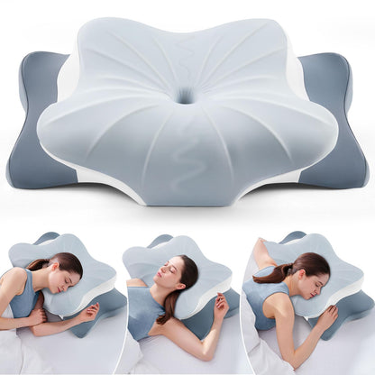 DONAMA Cervical Pillow for Neck and Shoulder,Contour Memory Foam Pillow,Ergonomic Neck Support Pillow for Side Back Stomach Sleepers with Pillowcase