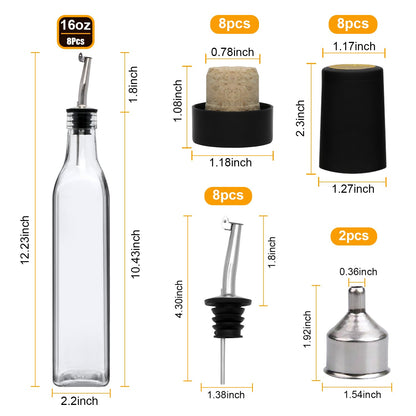 Salzesfalls 8 Pack 17oz Olive Oil Dispenser Bottle,Oil Dispenser for Kitchen, Cooking Oil Dispenser,Vinegar Cruet Bottle with Pourers