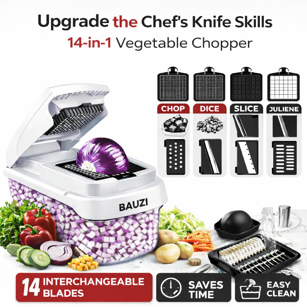 12-in-1 ABS Vegetable Chopper, Onion Cutter with Container, Food Slicer Dicer & Grater, Multifunction Kitchen Gadget for Fruits & Vegetables, BPA Free