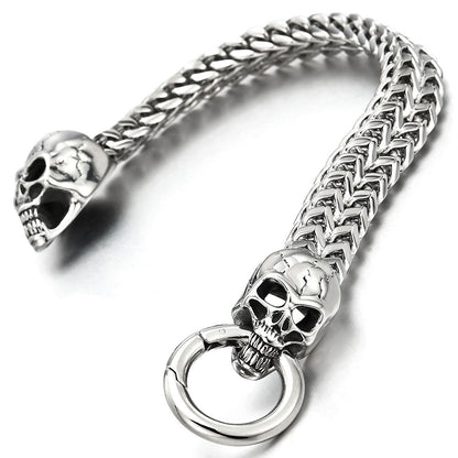 COOLSTEELANDBEYOND Gothic Mens Stainless Steel Skull Franco Link Curb Chain Bracelet with Spring Ring Clasp 8.5 Inches