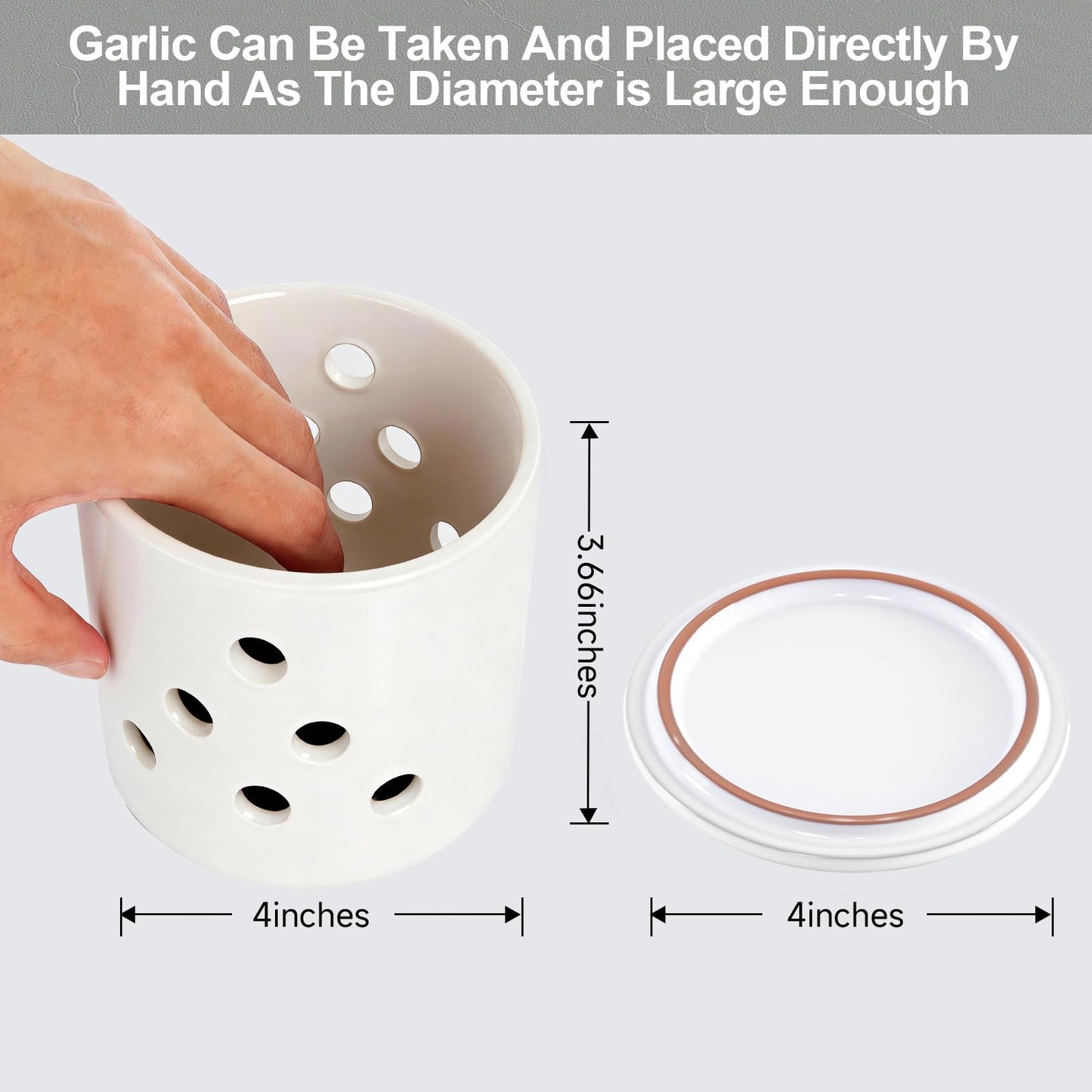 LEEPENK Garlic Keeper,Vented Clay Garlic Storage Container Saver with Lid and 12 Air Vent,Reserve for Garlic, Onion, Lemon, Patato or Ginger (White Glazed)
