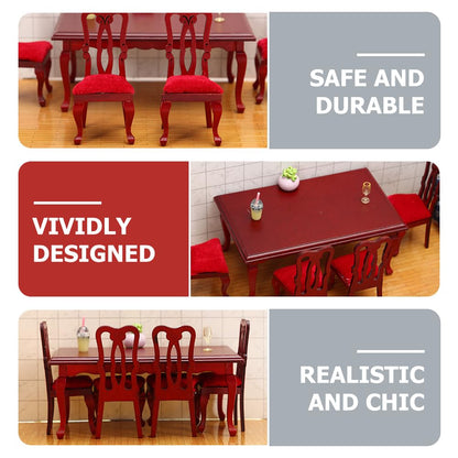 NUOBESTY 5-piece Miniature Tables and Chairs Set 1/12 Scale Dollhouse Dining Room Furniture for Decoration