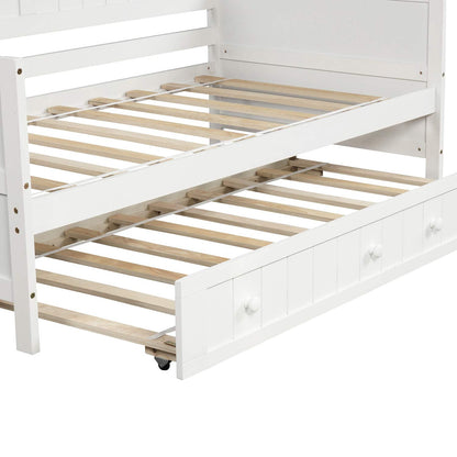 Merax Classic Wood Daybed with Trundle Sofa Bed for Bedroom Living Room,No Box Spring Needed White