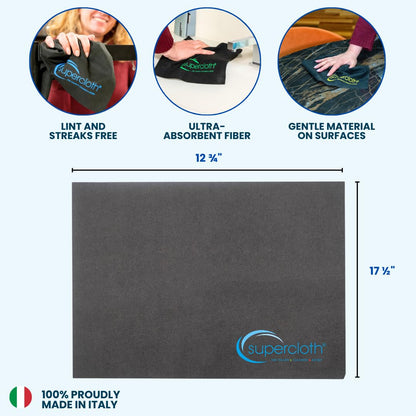 Supercloth® Premium Microfiber Cleaning Cloth for All-Purpose, Lasts Over 5 Years, Glasses Cleaning Cloth, Microfiber Cloth for Cars, Magic Reusable Cloth Streak-Free 100% Made in Italy (2pk)