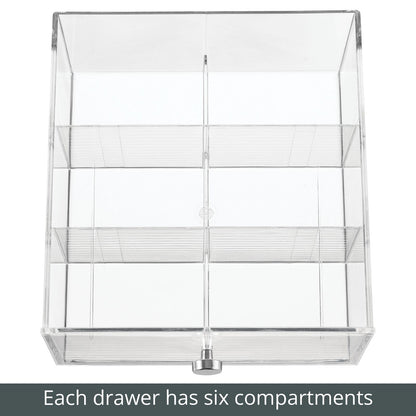 mDesign Plastic Wide Kitchen Pantry, Cabinet, Countertop Organizer Storage Station with 3 Drawers for Coffee, Tea, Sugar Packets, Sweeteners, Creamers, Drink Pods, Packets; 18 Sections - Clear