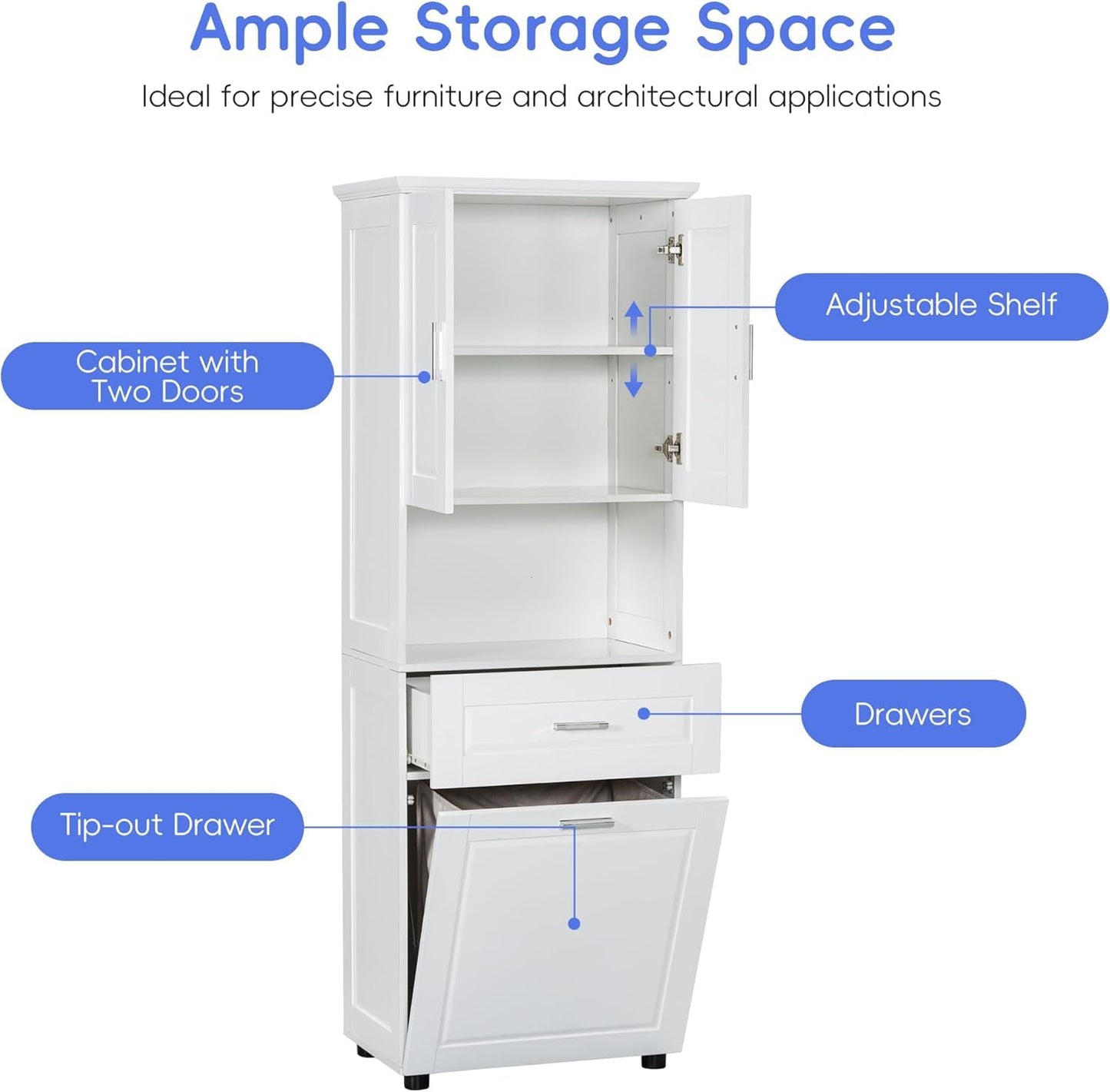 Virubi Tall Bathroom Cabinet with Storage, Wood Tall Bathroom Storage Cabinet with Adjustable Shelves, Freestanding (White)