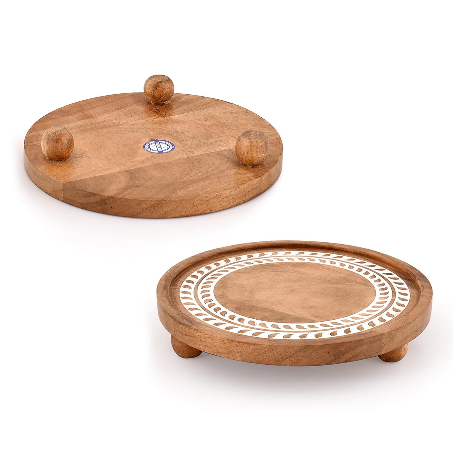 Hanol Pedestals Acacia Wood – Farmhouse Display Stands Round Minimalist Décor for Plants, Candles & Home Décor (Set of 2) ( 8" X 8" X 1.5")