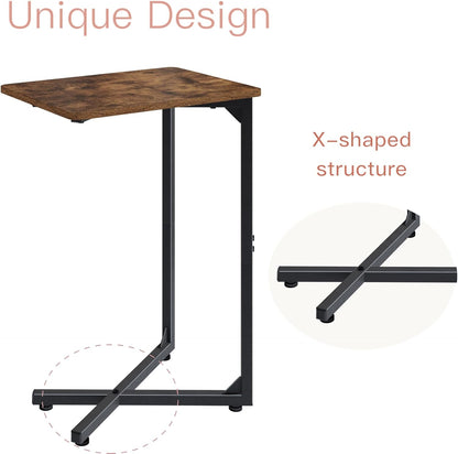 NEFROM ET-X-BR1 C-Shaped End Table, Small Couch Side Table, Sofa TV Tray Table for Living Room, Bedroom, Bedside
