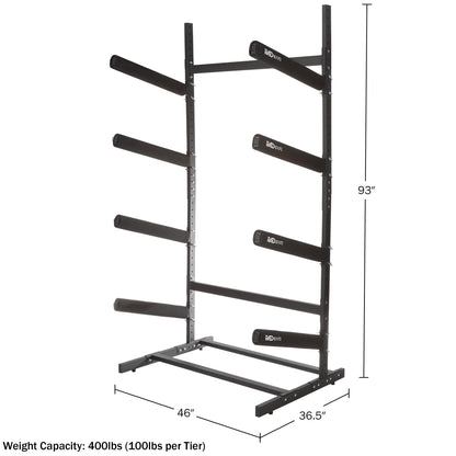RAD Sportz Kayak Storage Rack - 4-Level Freestanding Adjustable Stand with Padded Arms and 400lb Capacity for Canoes, SUP, or Paddleboards (Black)