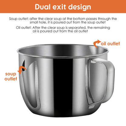 Hapivida Bacon Grease Container with Strainer, 35oz/1L Stainless Steel Oil Separator Saver with Fine Mesh Strainer Oil Filter Pot with Lid Fat Storage