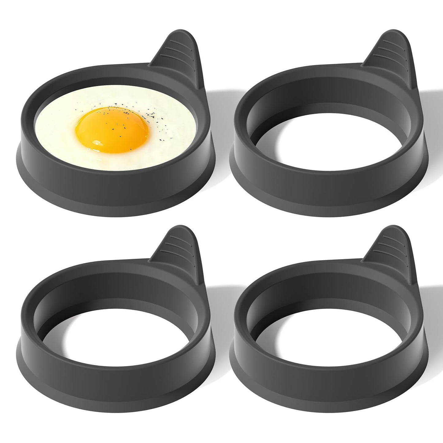Silicone Egg Rings for Cooking, 4 Pack Egg Molds with Leak-Proof Design, Non-Stick BPA Free Egg Cooker Rings, Heat Resistant up to 500°F, Dishwasher Safe Grey
