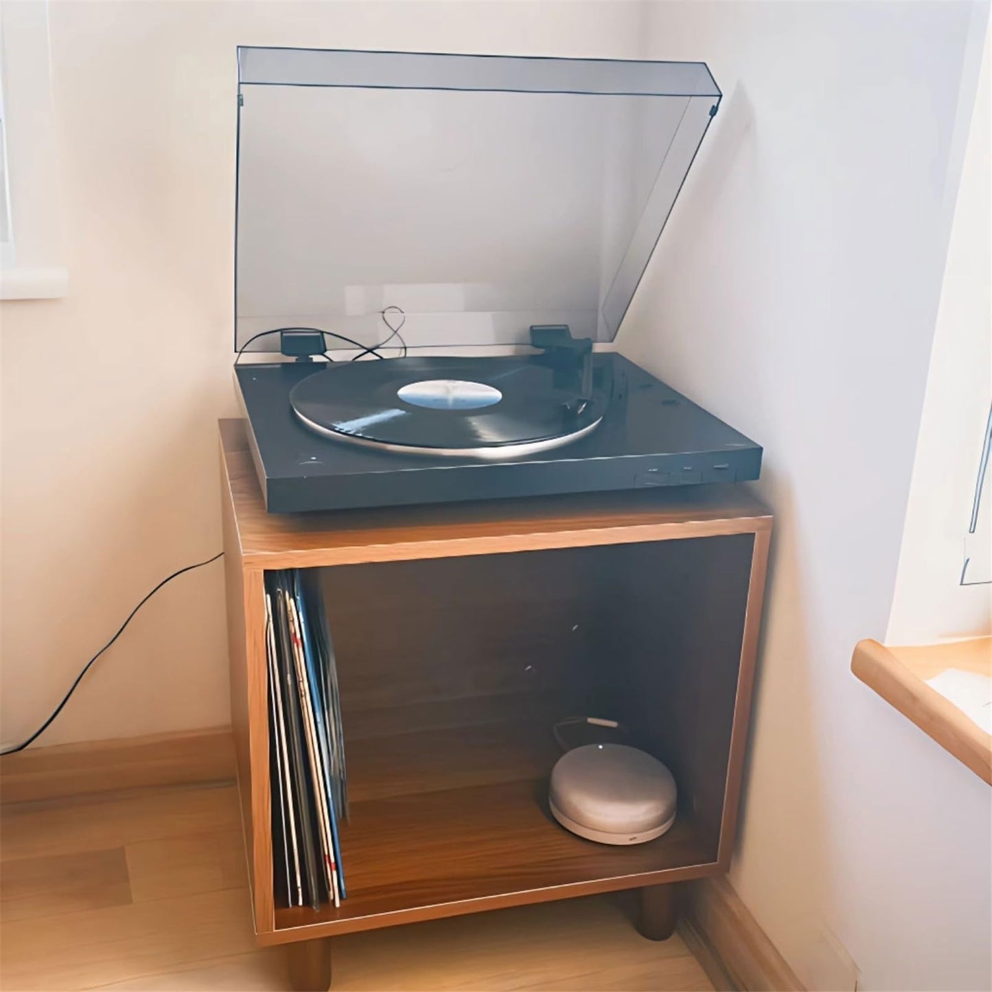 YUHUAWF Vinyl Record Holder Low Open CD Record Cabinet Wooden Storage Bookcase Bedside Table with Feet CD Holder
