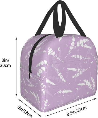 Reusable Lunch Box - Cute Lavender Flowers Light Purple Cooler Tote for Travel Picnic, Insulated Durable Shopping
