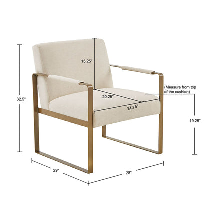 Martha Stewart Upholsterd Accent Chair Living Room Furniture - Modern Design, Comfortable Foam Seat Cushion Bedroom Lounge, Sophisticated Finished, Sturdy Frame, Cream/Gold, 28.5" W x 29" D x 32.5" H