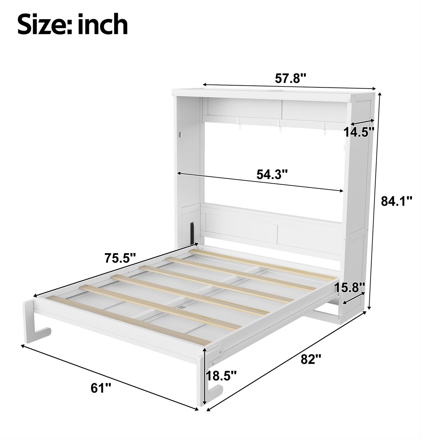 Full Murphy Bed Space-Saving Wall Bed, can be Folded into a Cabinet Bed for Multipurpose Guest Room or Home Office, White
