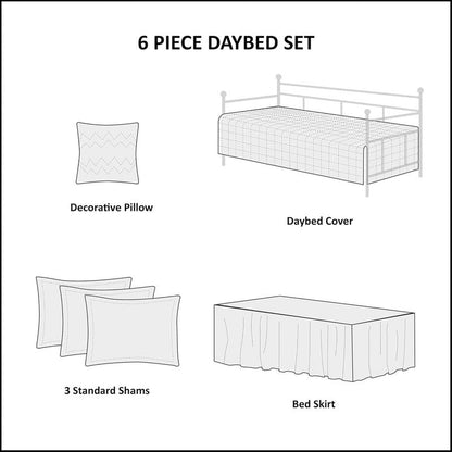 Madison Park Daybed Cover Set Damask Quilted Cover for Daybeds, All Season, Pre-washed Cotton-Filled Coastal Bedding with Scallop Edge, Shams, Bedskirt, Décor Pillows, Tuscany, Cream, 39"x75", 6 Piece