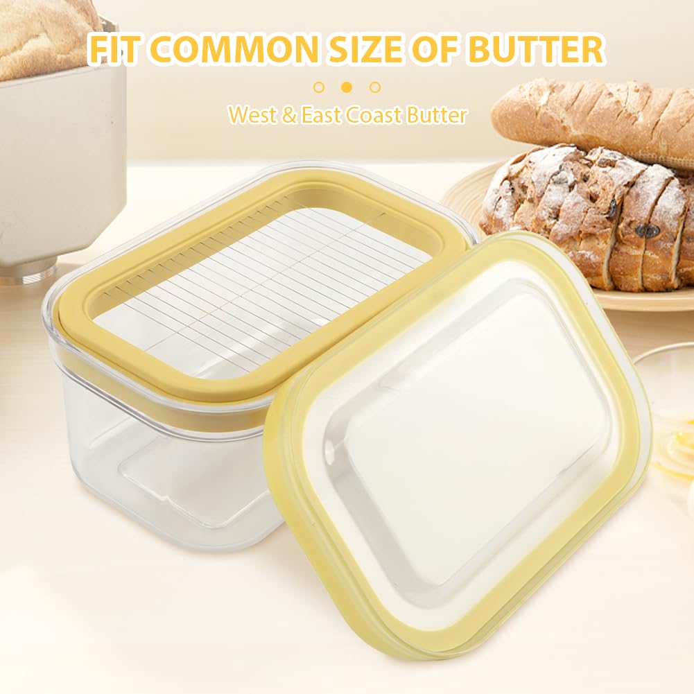 Airtight Butter Slicer Cutter and Keeper, Large Capacity 950ml Butter Keeper with Cutter Slicer For Easy Cutting & Storage, Butte-r Storage Container Dish(COLOR:Yellow)