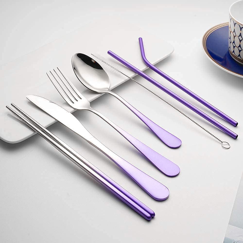 [Together Save 5%] Travel Utensils Set with Case Reusable Stainless Steel Cutlery Set