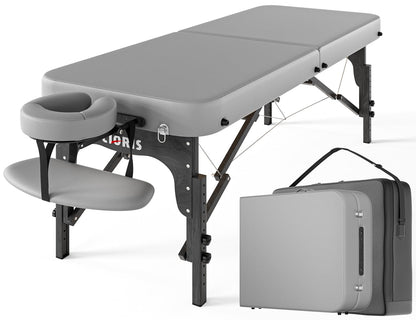 CLORIS 84" Professional Massage Table Portable Reinforced Wooden Leg 2 Folding Lightweight Spa Salon Tattoo Massage Bed Height Adjustable Hold Up to 1100LBS with Carrying Bag Grey