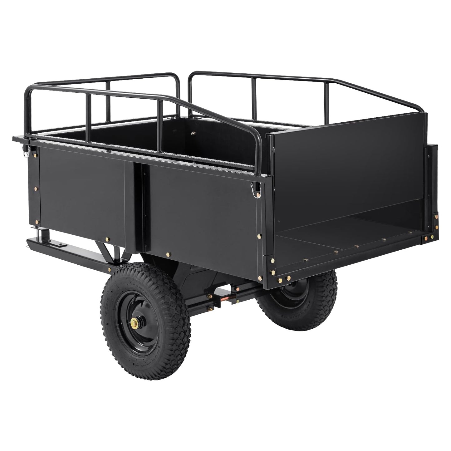 Happybuy Heavy Duty Steel ATV Dump Cart, 750-Pound Capacity, 15 Cubic Feet Garden Utility Trailer with Removable Sides for Lawn Mower Tractor - Black