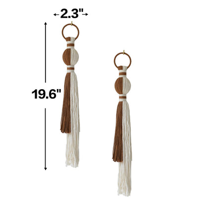 IOWER 2Pcs Macrame Wall Hanging Boho Home Decor Fiber Art with Sphere Knots Tassels Handmade Yarn Art for Bedroom Living Room Office Entryway