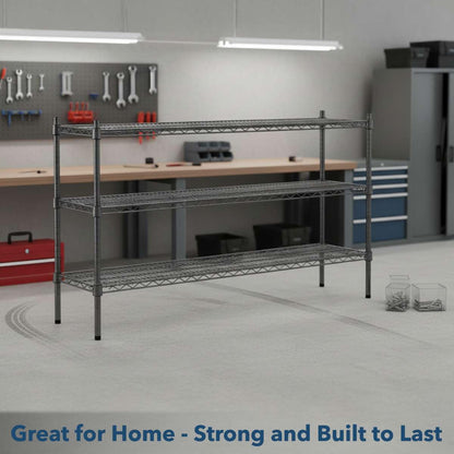 14" x 60" NSF Black Epoxy 3-Shelf Kit with 34" Posts - Commercial Storage Rack Unit - Heavy-Duty Adjustable Wire Shelving Unit for Restaurant, Retail, and Warehouse Storage - 1,800 lb Capacity