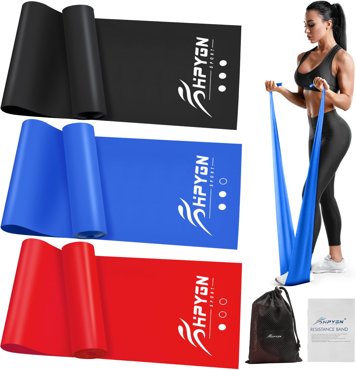 Resistance Bands, Exercise Bands, Physical Therapy Bands for Strength Training, Yoga, Pilates, Stretch Elastic Band with Different Strengths, Workout Bands for Home Gym