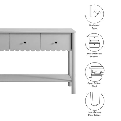 Modway Emmeline 3-Drawer Scalloped Console Table in Light Gray