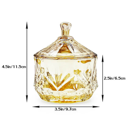 EWEIGEER 8oz Glass Candy Jar with Lid,Small Crystal Fall Candy Dish,Apothecary Jar for Cotton Balls Q Tips Small Accessories Office Bathroom Dining Room Organizer (Amber)