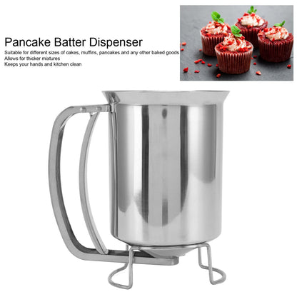 Stainless Steel Pancake Batter Dispenser with Funnel, 1000ml Squeeze Bottle for Pancakes, Cupcakes, Muffins, Crepes, and Waffles, Easy-Pour Baking Tool with Measurement Marks