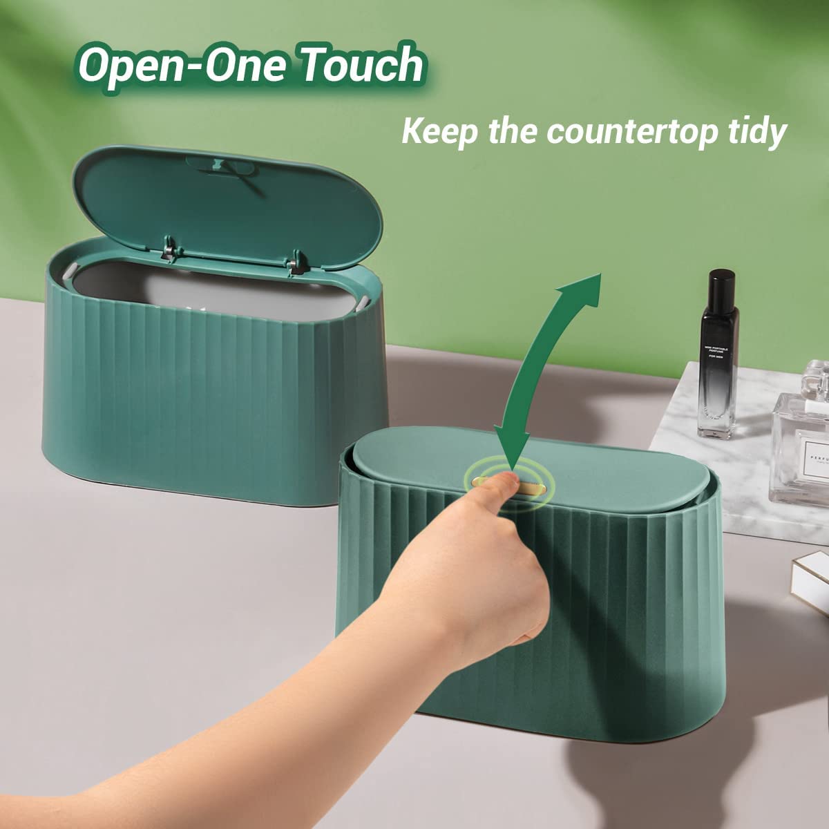 GILIF Mini Desktop Trash Can with Lid, Tiny Press Type Garbage Can with 90pcs Trash Bags for Countertop Waste