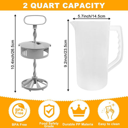 1 Pack Mixing Pitcher for Drinks, 2 Quart/ 64oz Plastic Water Pitcher with Lid，Easy-Mix Juice Container，Angled Plastic Blades and Adjustable Mixer Plunger for Mix Juice, Milk,Tea, Beverage Container…