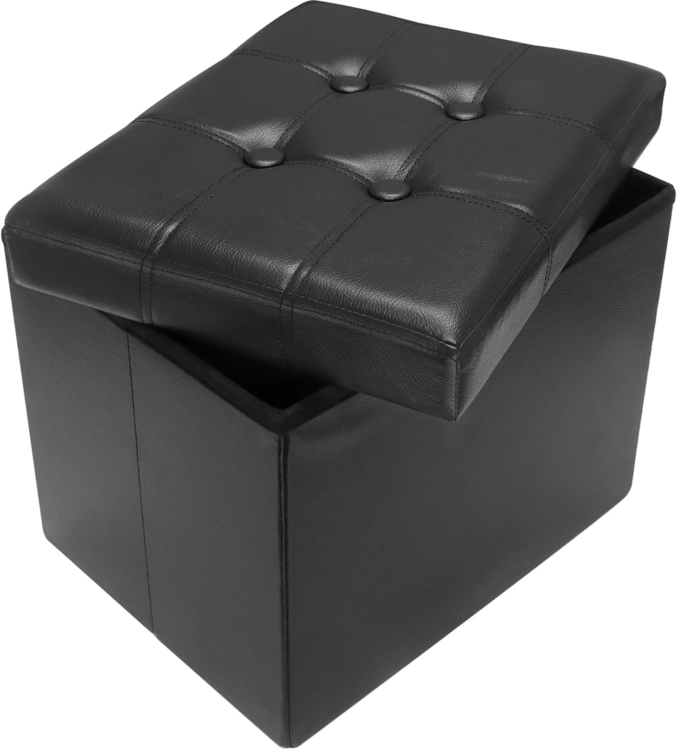 17" 13" 13" AmasSmile Storage Ottoman Folding Foot Rest Stool, Leather Footstool Bench, Short Ottoman Stool, Storage