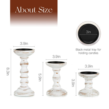 Candeldo Wood Candle Holders for Pillar: Rustic Candles Holder Set of 3 Tall Table Centerpiece Shabby Chic Decor Wooden White Farmhouse Decorations for Fireplace Mantle