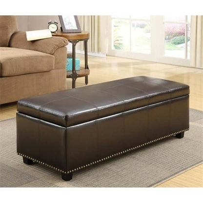SIMPLIHOME Kingsley Storage Ottoman - 48 inch Wide Upholstered Linen Look Fabric Rectangle Large Storage Ottoman Bench in Coffee Brown, Transitional Tufted Ottoman for Living Room with Lift-Up Lid