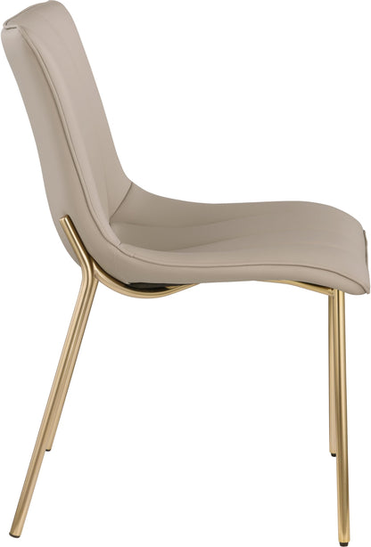 Meridian Furniture 529Taupe-C Isla Collection Modern | Contemporary Vegan Leather Upholstered Dining Chair, Brushed Gold Metal, Channel Tuft On Back, 18.5" W x 22.5" D x 33.5" H, Taupe, Set of 2