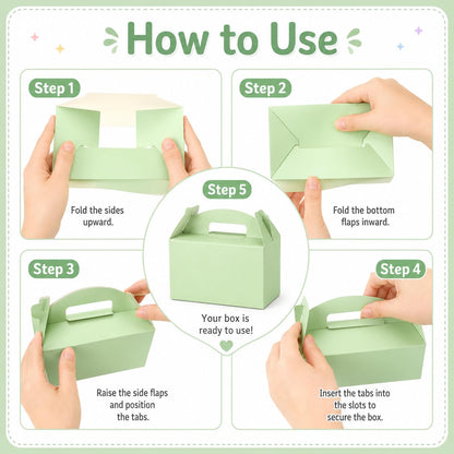 Treelement 24 Pcs Party Favor Gable Boxes with Handle and Stickers, 6×3.5×3.5 Inch Colorful Treat Boxes for Candies, Birthday, Wedding, Bridal Shower.