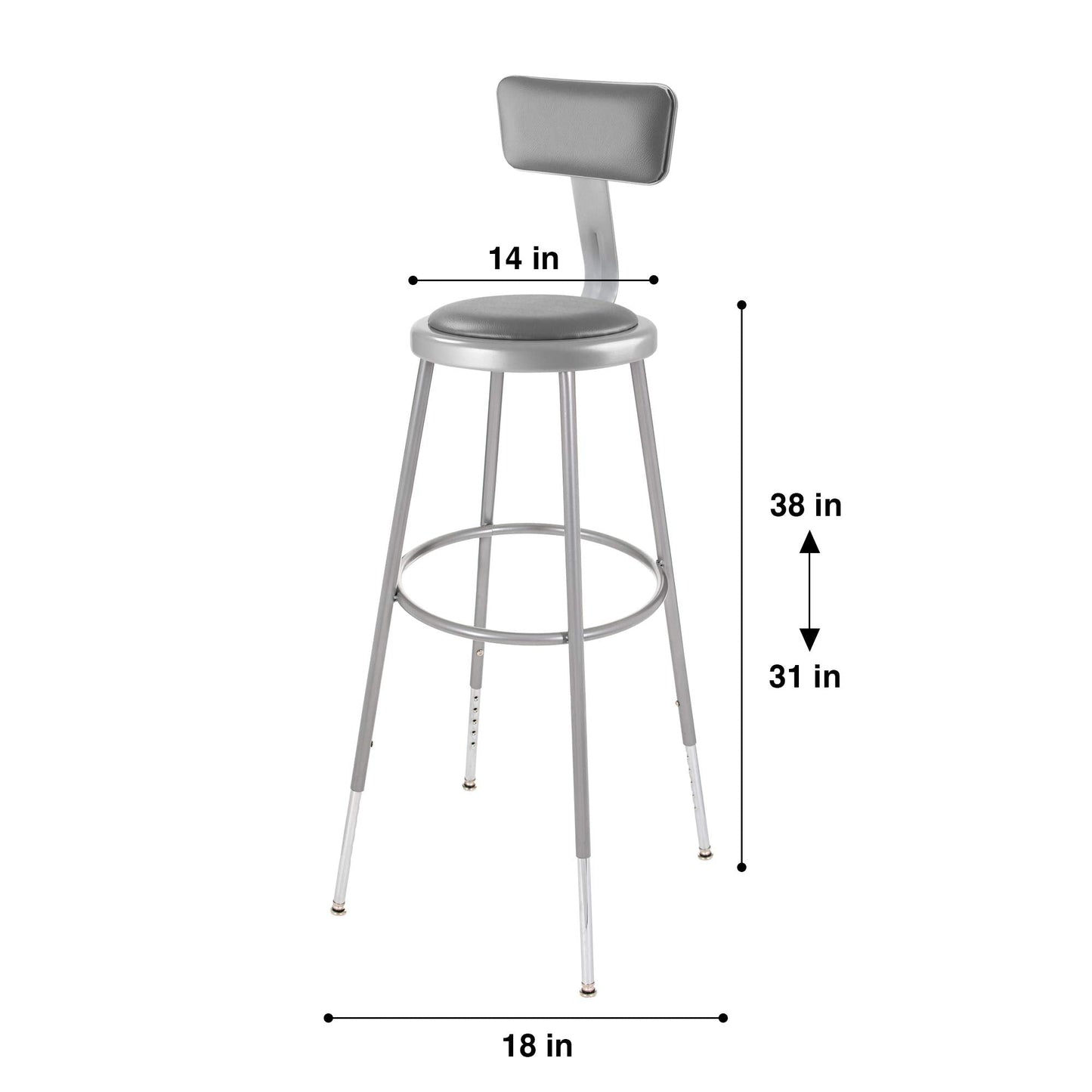 OEF Furnishings OEF6430HB/2 Premium Commercial-Grade All-Purpose Round Stool with Backrest (Height-Adjustable, 30–38 inch Range, Gray Frame, Vinyl Padded Seat, 2-Pack)