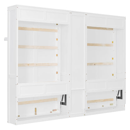 Merax 110W Dual Twin Wall Murphy Beds with Cabinets and Shelves,Sleeping Arrangement for Multipurpose Area, Bedroom, Guest Room or Living Room,White