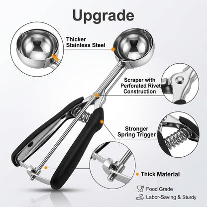 Cookie Scoop Set, 3Pcs Ice Cream Scoop, Cookie Scoops for Baking Set of 3, 18/8 Stainless Steel Cookie Scooper for Baking, Ice Cream Scooper with Trigger Release, Cookie Dough Scoop with Non-slip Grip